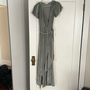 Baltic Born Andi Dusty Sage Ribbed Velvet Wrap Dress